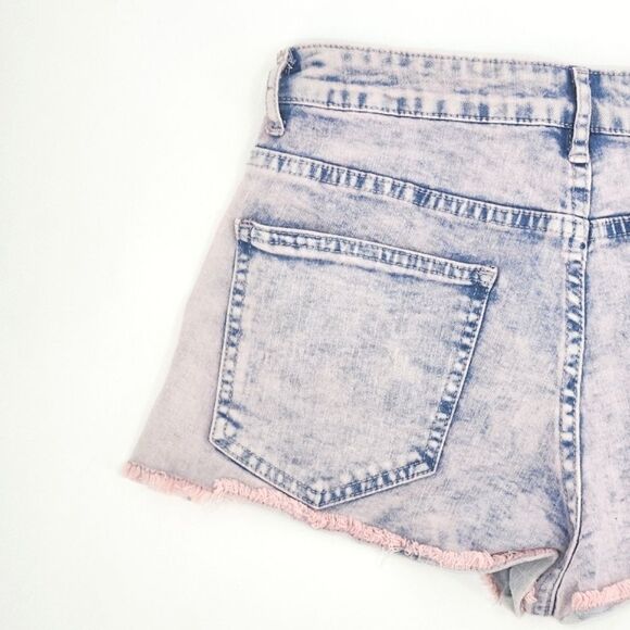 Forever 21 High Waist Cutoff Denim Jean Shorts Women Size 27 Pink Blue Acid Wash - Picture 9 of 10